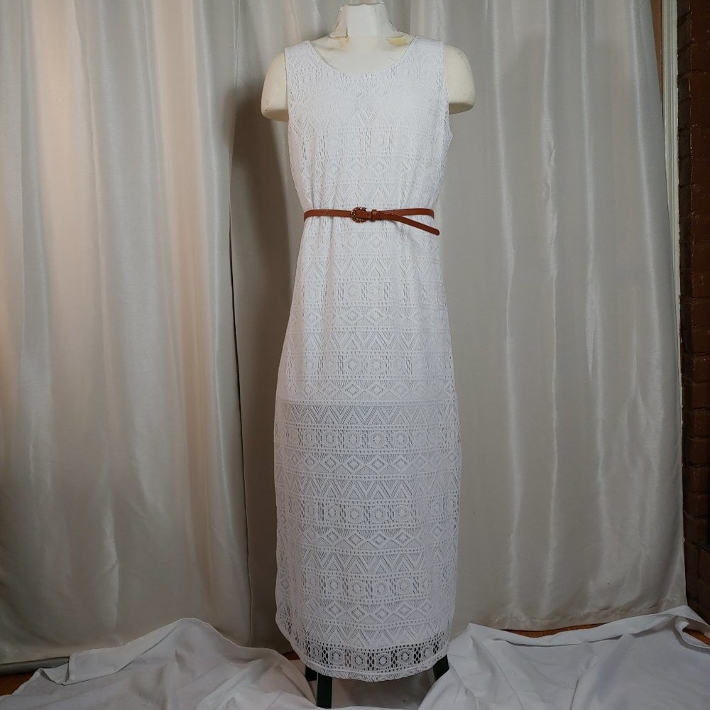 TACERA MAXI Sleeveless White Lace Overlay Maxi Dress